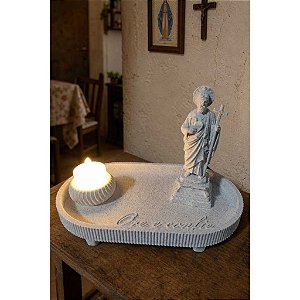 Conjunto Devocional São Judas - Ore e Confie - Bandeja, Imagem e Vela de LED