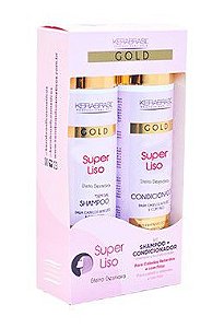 Shampoo + Condicionador Desmaia Cabelo (Super Liso) KeraBrasil Gold 300ML