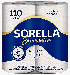 Papel Toalha Sorella - Pacote Com 2 Rolos - 110 Toalhas