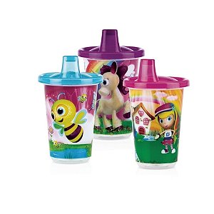 Kit 3 Copos Decorados Com Bico 300ml Nûby Nb92609 Rosa