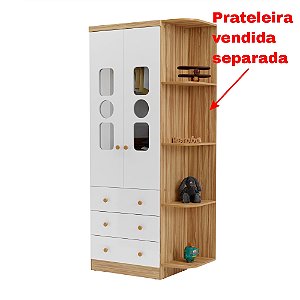 Guarda Roupa Tedy New 2 Portas Branco Brilho Amêndoa Peroba 5015