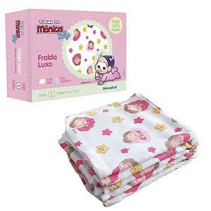 Fralda de Pano Bebê Luxo Turma da Mônica 70x70cm – 5 Unidades