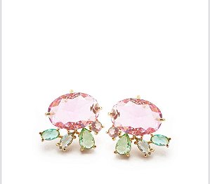 Brinco Oval Pink Light Banho de Ouro 18k