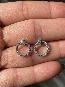 Argolinha Circulo cravejada com detalhe - PRATA 925