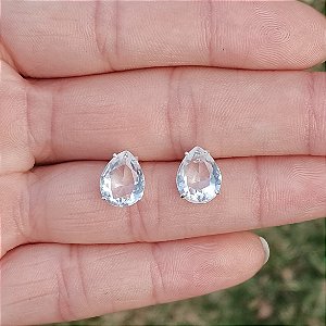 PRATA 925 - Brinco Gota Zircônia Cristal