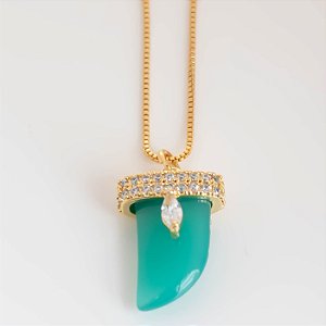 Colar Dente de Sabre Cravejado - Banho de Ouro 18k