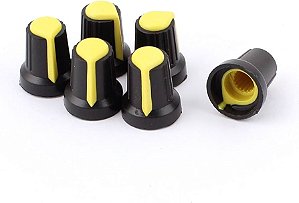 Knob KA481 eixo rotativo 6mm p/ potenciômetro - Amarelo ( C/5un )