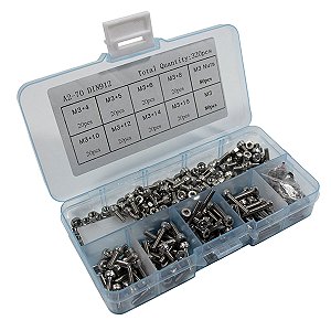 Kit parafusos allen m3 com porcas x300 unidades 4~16mm