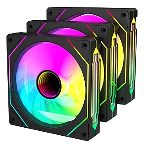 KIT DE FAN 3X 120MM REDRAGON ARGB PRETO - GC-F015 NOVO