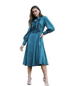 Vestido Chiffon Devore Renda Plissado