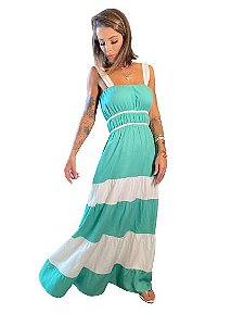 Vestido Babados Bicolor Verde/Off Anna