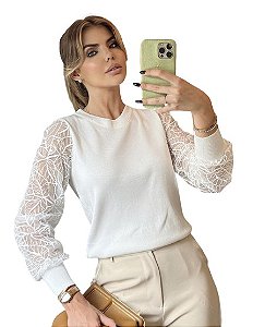 Blusa Tricot com Renda Belline