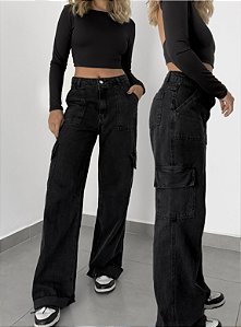 Calça Cargo Jeans Preta