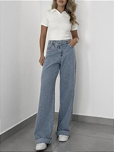 Wide Leg Assimétrica Jeans