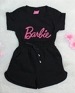 Conjunto Infantil Barbie Preta c/ Shortinho Preto 2 ao 14