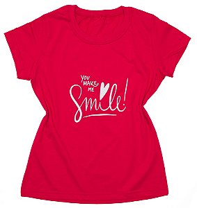 T-Shirt verão Feminina Adulta camiseta Vermelha Smile