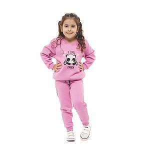 Conjunto Inverno  moletom feminino infantil Rosa Blush Panda