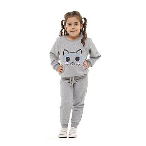 Conjunto Inverno  moletom feminino infantil  Mescla Gatinho