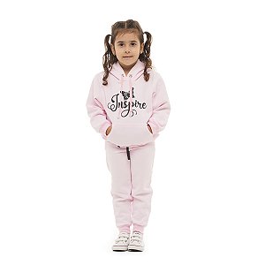 Conjunto Inverno Moletom C/ Capuz Feminino Infantil Rosa Bebê Inspire