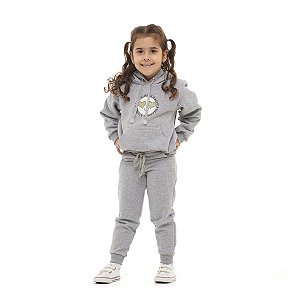 Conjunto Inverno Moletom C/ Capuz Feminino Infantil Mescla Smile