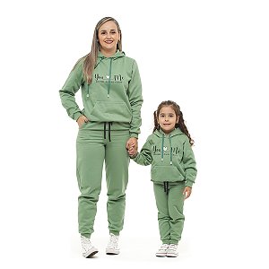Conjunto Moletom Inverno C/Capuz  Mãe e Filha You Love Me