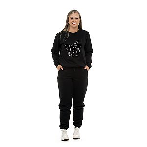 Conjunto Inverno moletom peluciado feminino adulto preto world is mine
