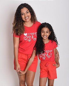 Conjunto verão Mãe e Filha vermelho Corações - Tamanhos 2 ao GG