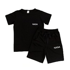 Conjunto verão menino camisa preta e bermuda NASA