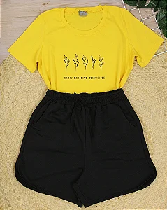 Conjunto Infantil grow positive c/ Shorts Preto 2 ao 14