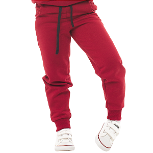 Calça grossa de Moletom Pelúciado quentinho infantil na cor Bordô unissex