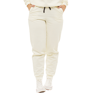 Calça Grossa De Moletom Feminina Adulta Pelúciada Quentinha Na Cor Off