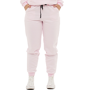 Calça Grossa De Moletom Feminina Adulta Pelúciada Quentinha Na Cor Rosa Bebê