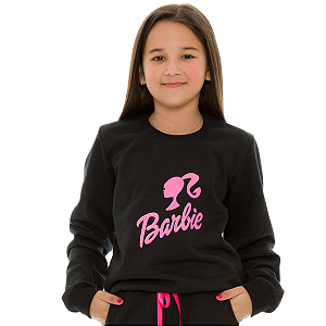 Casaco De Moletom Peluciado Quentinho Para Meninas Cor Preto Barbie
