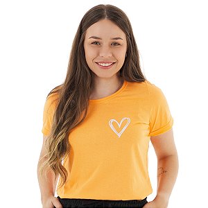 T-Shirt verão Feminina Adulta camiseta laranja paradise coração P ao G3