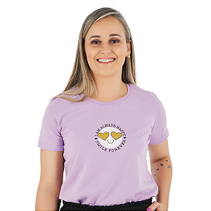 T-Shirt verão Feminina Adulta camiseta lilás emoji smile P ao G3