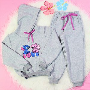 Conjunto Inverno Moletom C/ Capuz Feminino Infantil cinza Stitch