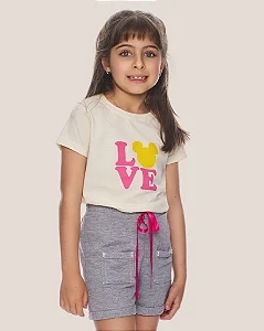 Conjunto Infantil Love Minnie c/ Shorts Mescla 2 ao 14