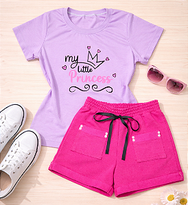 Conjunto verão infantil menina princess + shorts pink