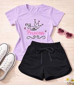 Conjunto verão infantil menina princess + shorts preto