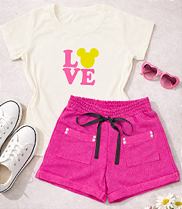 Conjunto Infantil Menina Love minnie Camiseta+Shorts 2 a 14