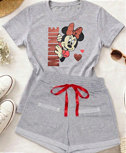 Conjunto Infantil Menina Camisa Mescla Minnie Shorts Mescla 2 a 14