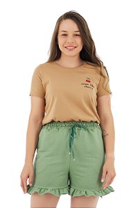 Conjunto Verão Feminino Camiseta Cereja Shorts Verde  P ao GG