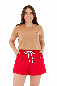 Conjunto Verão Feminino Camiseta Cereja Shorts Vermelho  P ao GG