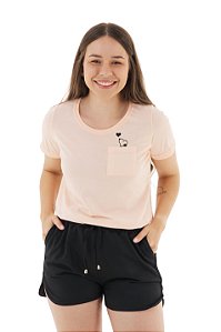 Conjunto Verão Feminino Camiseta Snoopy Shorts Preto P ao GG