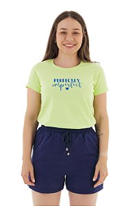 Conjunto Verão Feminino Camiseta Pistache Perfectly  Shorts Marinho P ao GG