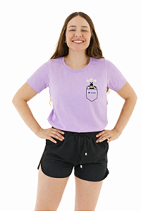 Conjunto Verão Feminino Camiseta Lilás Abelha Shorts Preto P ao GG