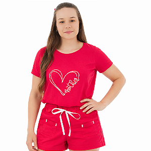 Conjunto Verão Feminino Camiseta Vermelha Mother Shorts Vermelho  P ao GG