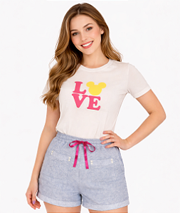Conjunto Verão Feminino Camiseta Off White Love Shorts Mescla P ao GG