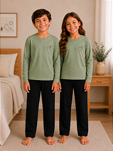 Pijama Infantil Unissex Montanha 100% Algodão Penteado