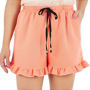 Shorts feminino moletom salmão babado